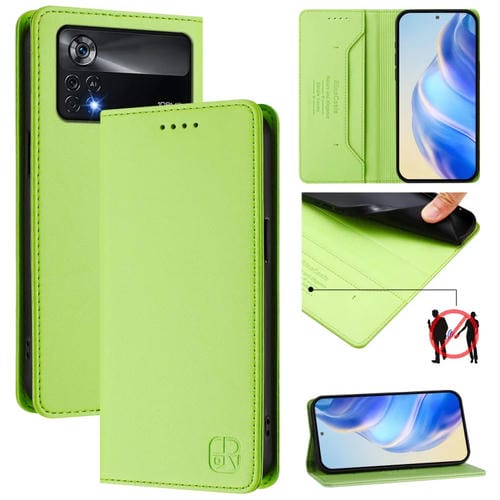 Funda de Cuero con Doble Pliegue y Succión Magnética para Teléfono Xiaomi Poco X4 Pro 5G Rc01 (Verde Hierba)