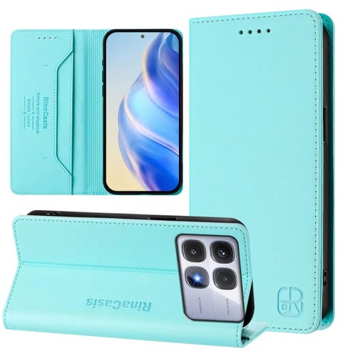 Funda de Cuero con Doble Pliegue y Succión Magnética para Redmi K70 Ultra 5G Global Rc01 (Verde Menta)