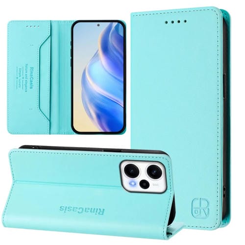 Funda de Cuero Rfid con Succión Magnética y Doble Pliegue para Redmi Note 12 Turbo 5G/Xiaomi Poco F5 Rc01 (Verde Menta)