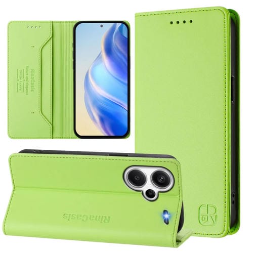 Funda de Cuero con Doble Pliegue y Succión Magnética para Redmi Note 13 Pro+ 5G Global Rc01 (Verde Hierba)