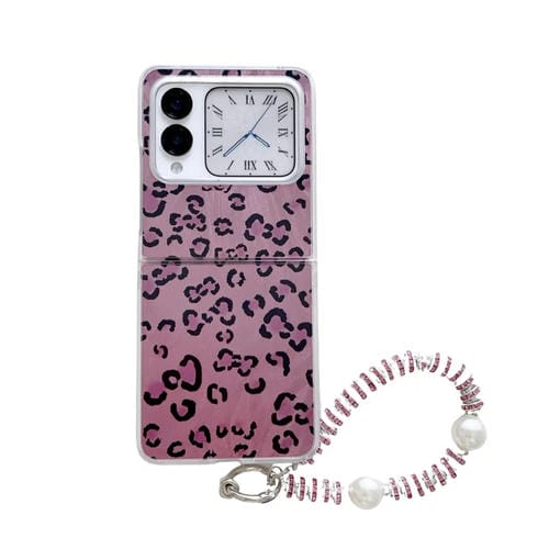Funda para Teléfono Huawei Nova Flip con Diseño Leopardo y Plumas Integrada con Pulsera (Morado)