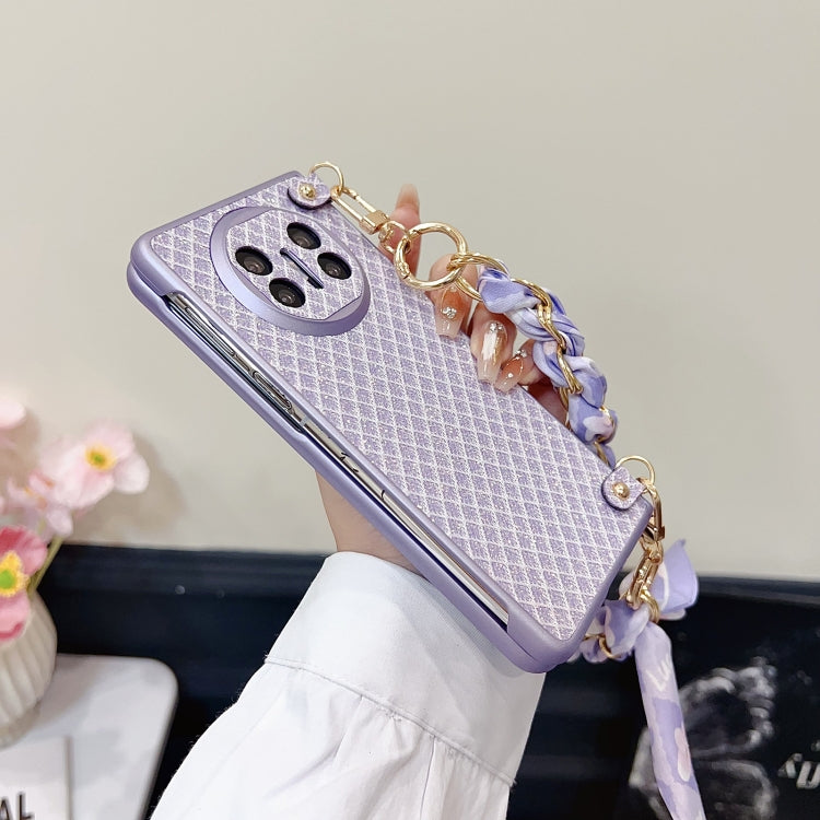 Funda para Teléfono Huawei Mate X3/X5 con Rombos Diamantes y Pulsera de Seda (Plateada)