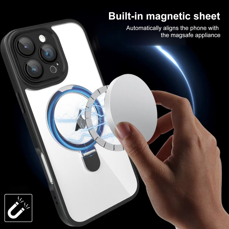 Funda para Teléfono Transparente con Soporte Magsafe y Película de Cobertura Total para iPhone 15 (Negro y Dorado)