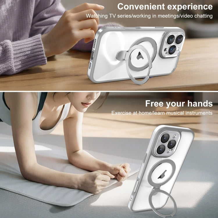 Funda para Teléfono Transparente con Soporte Magsafe y Película de Cobertura Total iPhone 16 Pro Max (Gris y Blanco)