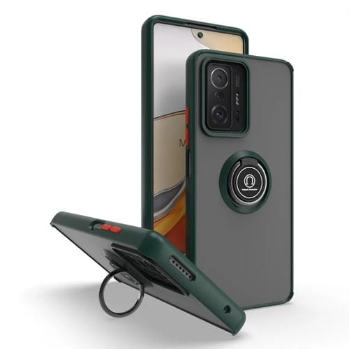 Funda de TPU + PC con anillo para Xiaomi 11T Q Shadow 1 Series (verde oscuro)
