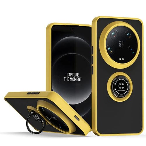 Funda de TPU + PC con anillo para Xiaomi 14 Ultra Q Shadow 1 Series (amarilla)