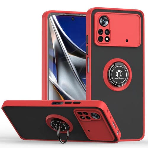 Funda de TPU + PC con anillo para Xiaomi Poco X4 Pro 5G Q Shadow 1 Series (roja)