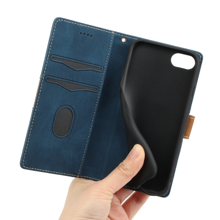 Funda de Cuero para iPhone 16E con Costuras en Cuadrícula y Cordón (Azul)