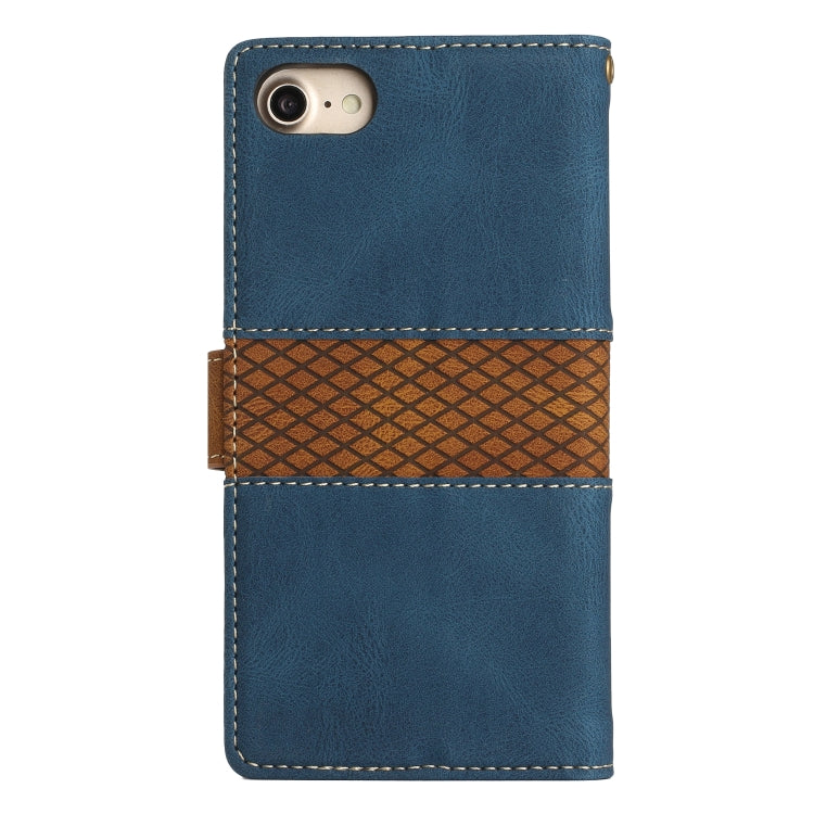 Funda de Cuero para iPhone Se 2022/2020 con Costuras de Cuadrícula y Cordón (Azul)