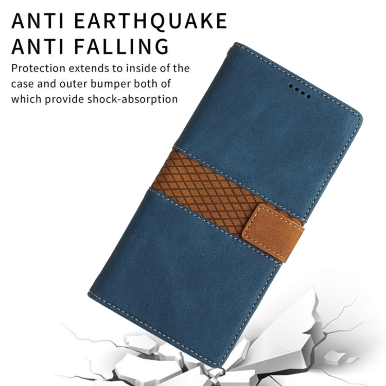 Funda de Cuero para iPhone Se 2022/2020 con Costuras de Cuadrícula y Cordón (Azul)