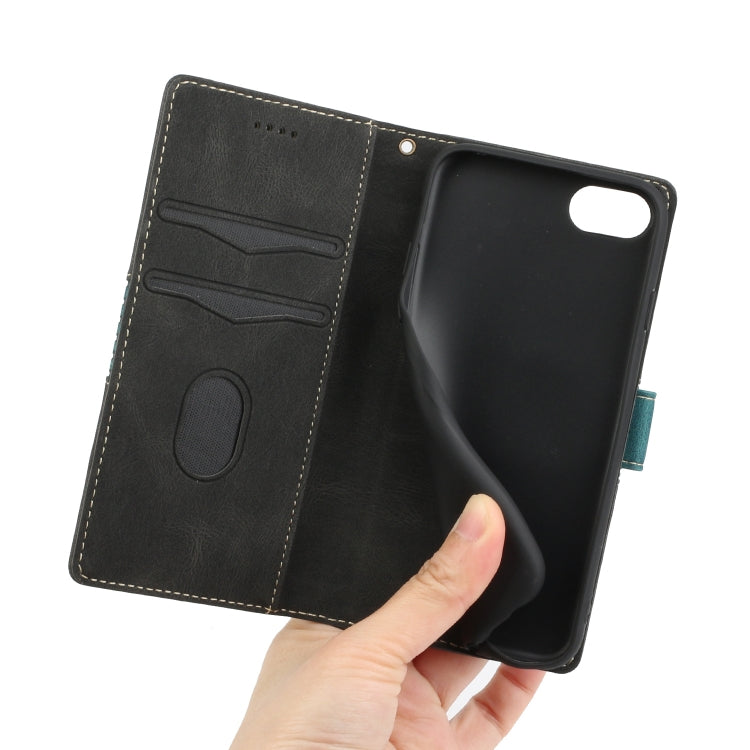 Funda de Cuero para iPhone Se 2022/2020 con Costuras de Cuadrícula y Cordón (Negro)