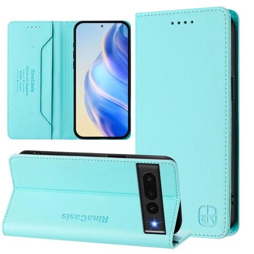 Funda de Cuero con Doble Pliegue y Succión Magnética Rfid para Google Pixel 7 Pro Rc01 (Verde Menta)