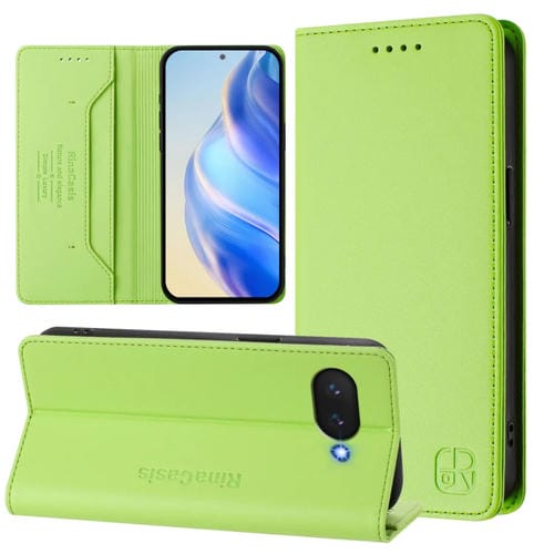 Funda de Cuero para Google Pixel 9A Rc01 con Doble Pliegue y Succión Magnética Rfid (Verde Hierba)