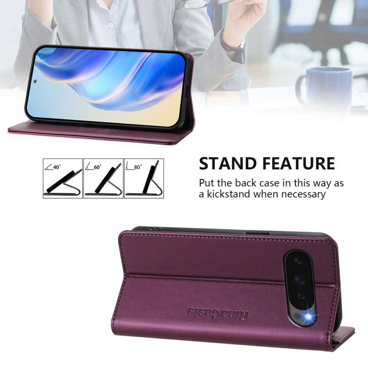 Funda de Cuero con Doble Pliegue y Succión Magnética Rfid para Google Pixel 10/10 Pro 5G Rc01 (Violeta)