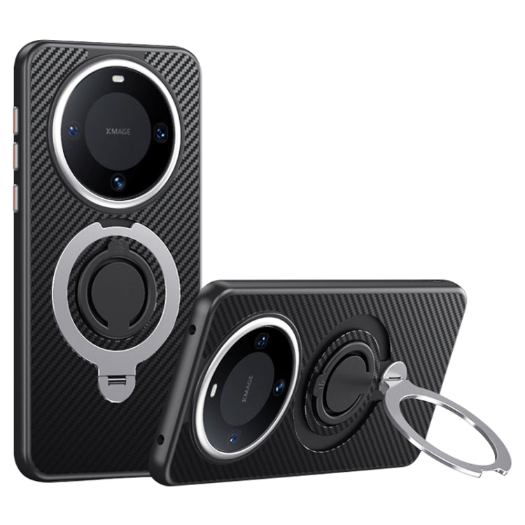 Funda Magsafe Fibra de Carbono con Soporte Giratorio 360° para Huawei Mate 60 Pro/60 Pro+ (Negra y Plateada)
