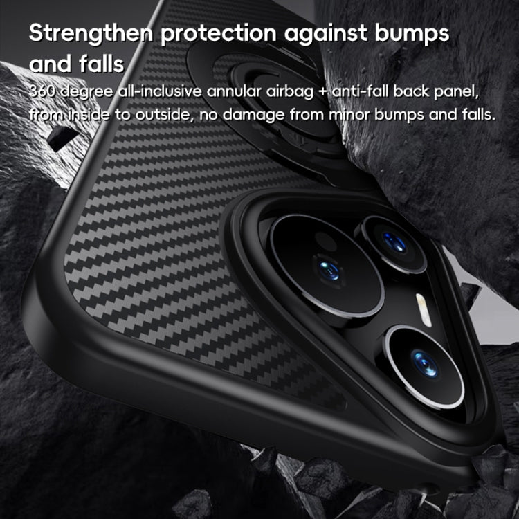 Funda Fibra de Carbono Magsafe para Huawei Pura 70 con Soporte Giratorio 360º (Negro y Azul)
