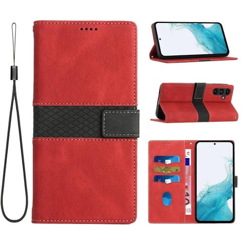 Funda Cuero Samsung Galaxy S23 FE 5G Costuras Cuadrícula con Cordón (Rojo)