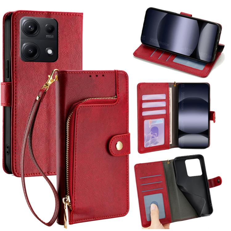 Funda de cuero con cremallera para Redmi Note 14S 4G (roja)