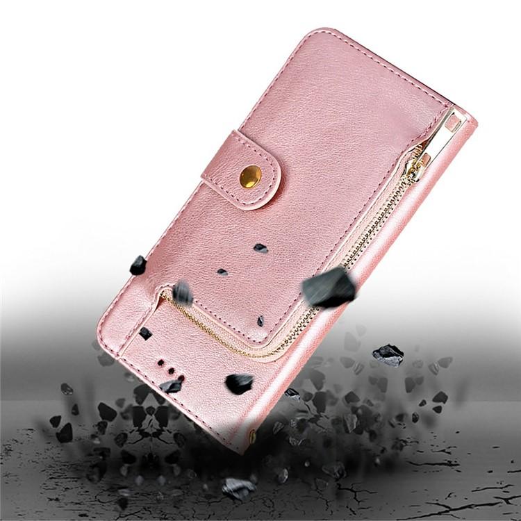 Funda de cuero con cremallera para Redmi Note 14S 4G (oro rosa)