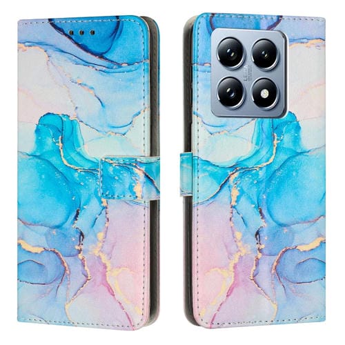 Funda De Cuero Con Patrón De Mármol Pintado Para Teléfono Xiaomi 14T Global (Rosa Y Verde)