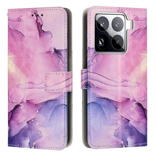 Funda De Cuero Con Patrón De Mármol Pintado Para Teléfono Xiaomi 15 Pro (Morado)