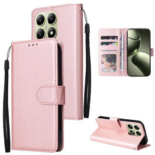 Funda de Cuero Multifuncional para Teléfono Xiaomi 14T Pro con 3 Ranuras para Tarjetas (Oro Rosa)
