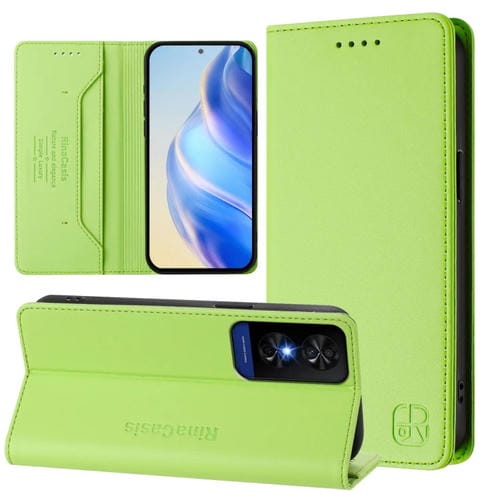 Funda de Cuero con Doble Pliegue y Succión Magnética RFID para TCL 50 5G y Xe Nxtpaper 5G (Verde Hierba)