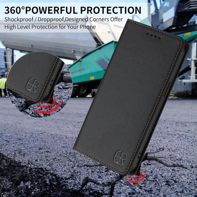 Funda de Cuero con Doble Pliegue y Succión Magnética RFID para TCL 50 Se Rc01 (Negro)