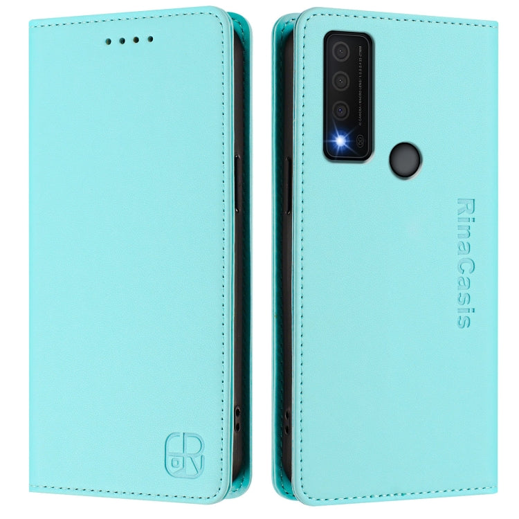 Funda de Cuero doble pliegue con Succión Magnética Rfid para TCL 30 Xe 5G Rc01 (Verde Menta)