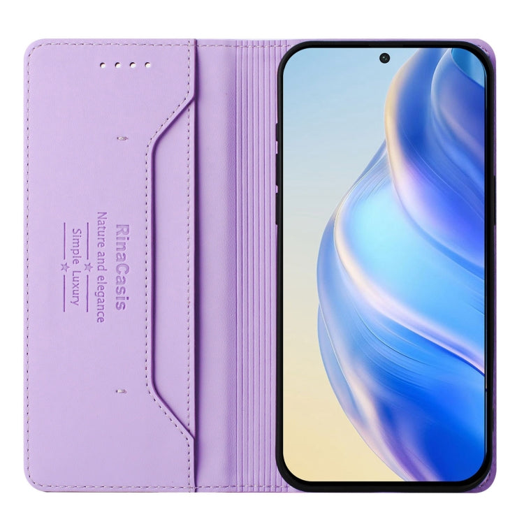 Funda de Cuero con Doble Pliegue y Succión Magnética Rfid para TCL 30 Xe 5G Rc01 (Morado Claro)