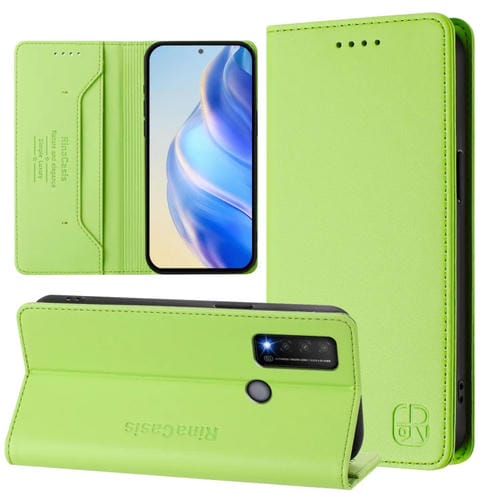 Funda de Cuero para TCL 20 R 5G Rc01 con Doble Pliegue y Succión Magnética Rfid (Verde)