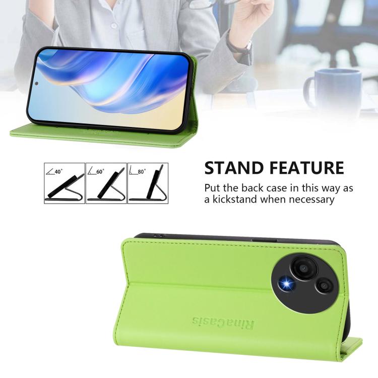 Funda de cuero con doble pliegue y succión magnética RFID para TCL 605/60 SE RC01 (verde hierba)