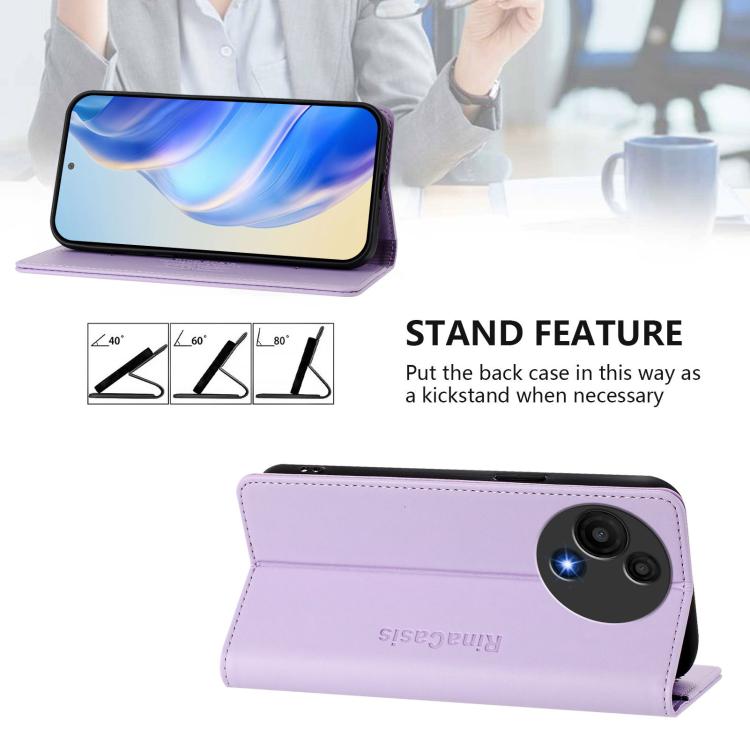 Funda de cuero con doble pliegue y succión magnética RFID para TCL 605/60 SE RC01 (morado claro)
