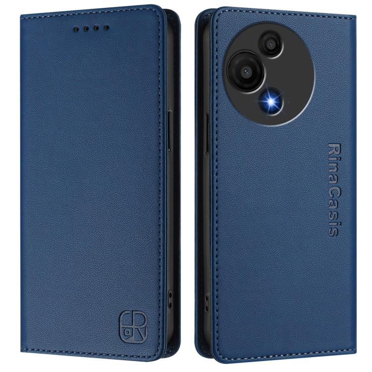 Funda de cuero con doble pliegue y succión magnética RFID para TCL 605/60 SE RC01 (azul oscuro)