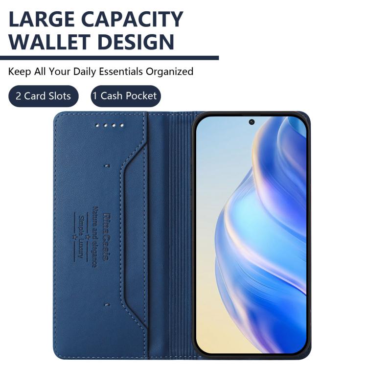 Funda de cuero con doble pliegue y succión magnética RFID para TCL 605/60 SE RC01 (azul oscuro)
