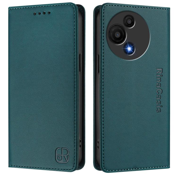 Funda de cuero con doble pliegue y succión magnética RFID para TCL 605/60 SE RC01 (verde oscuro)