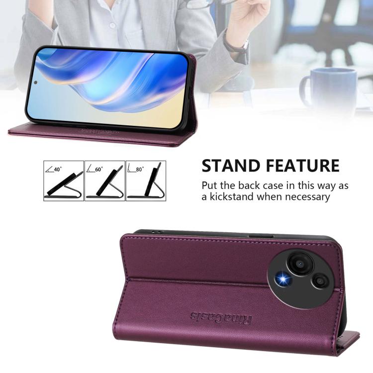 Funda de cuero con doble pliegue y succión magnética RFID para TCL 605/60 SE RC01 (violeta)