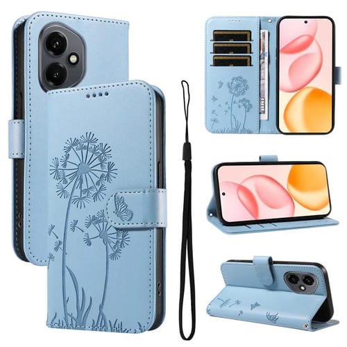 Funda de cuero con tapa y diseño de diente de león en relieve para Honor 400 Global (156,5 mm) (azul cielo)