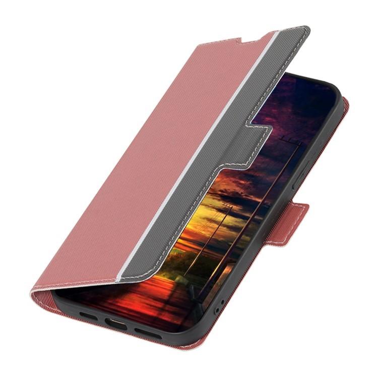 Funda de cuero con textura de sarga y botones laterales para Redmi Note 14S 4G (rosa)