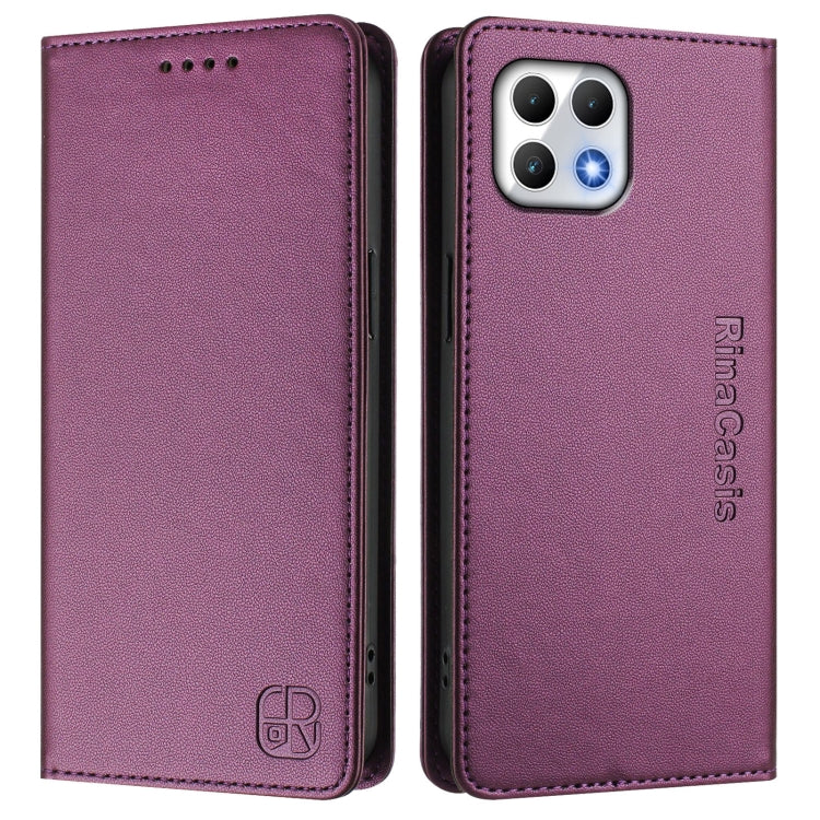 Funda de Cuero con Doble Pliegue y Succión Magnética Rfid para Teléfono T-Mobile Revvl 7 5G Rc01 (Violeta)