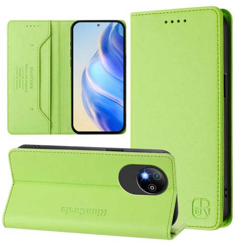 Funda de Cuero para ZTE Blade A35 Lite/A35 Core Rc01 con Doble Pliegue y Succión Magnética Rfid (Verde Hierba)