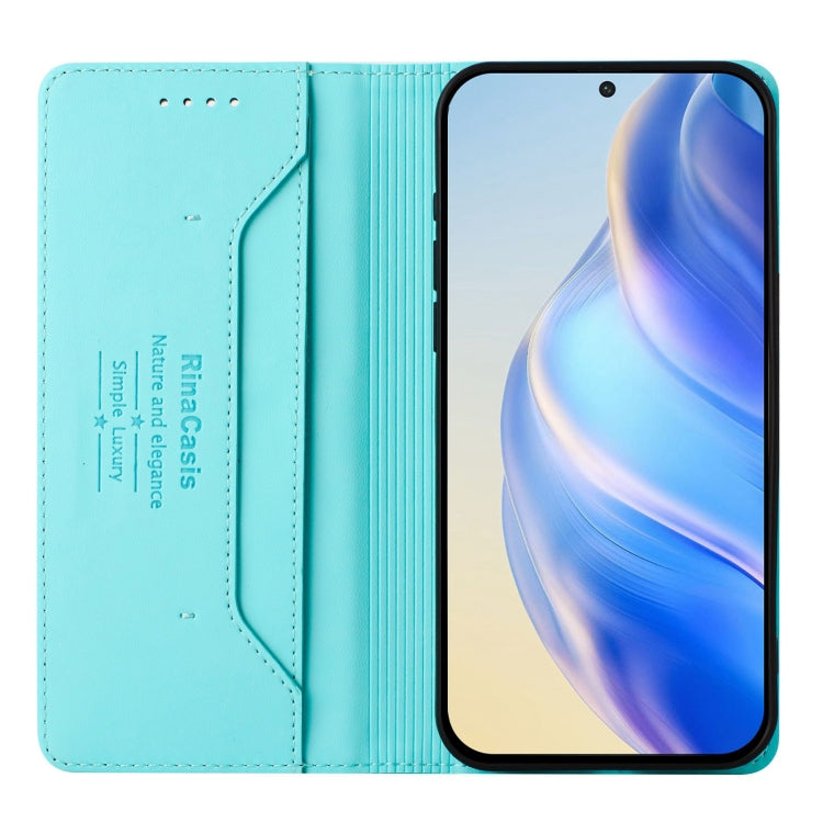 Funda de Cuero Rfid con Doble Pliegue y Succión Magnética para Oukitel C32 Rc01 (Verde Menta)