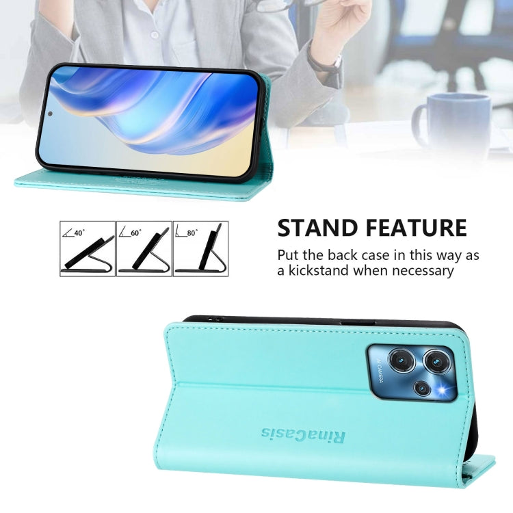Funda de Cuero Rfid con Doble Pliegue y Succión Magnética para Oukitel C32 Rc01 (Verde Menta)