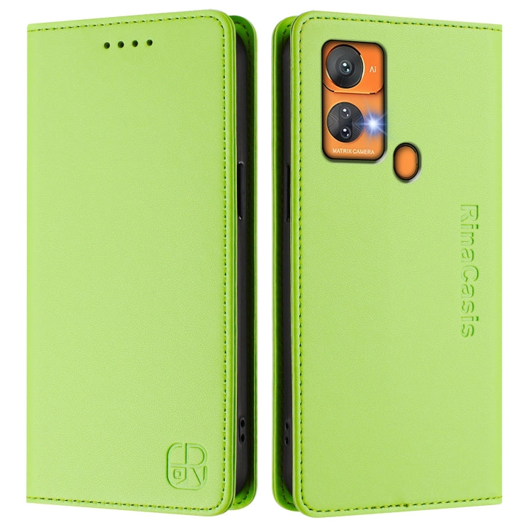 Funda de Cuero Rfid con Doble Pliegue y Succión Magnética para Oukitel C33 Rc01 (Verde Hierba)
