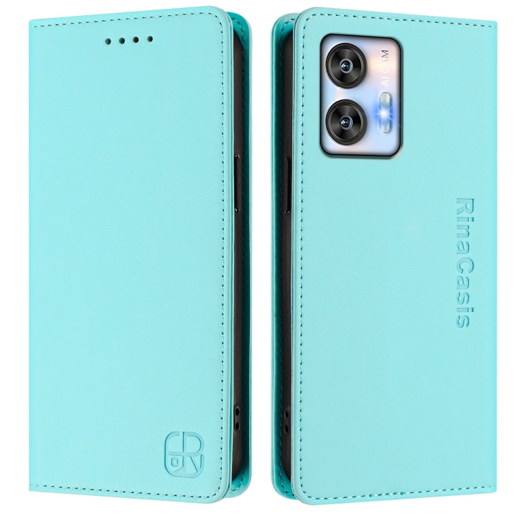 Funda de Cuero Rfid con Doble Pliegue y Succión Magnética para Oukitel C35 Rc01 (Verde Menta)