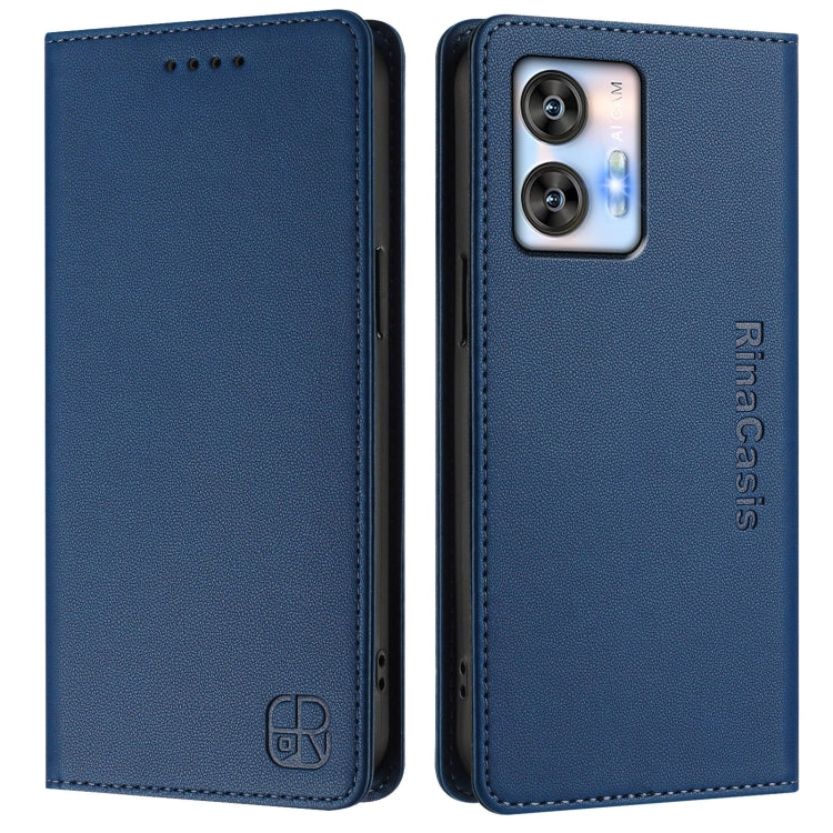 Funda de Cuero Rfid con Doble Pliegue y Succión Magnética para Oukitel C35 Rc01 (Azul Oscuro)