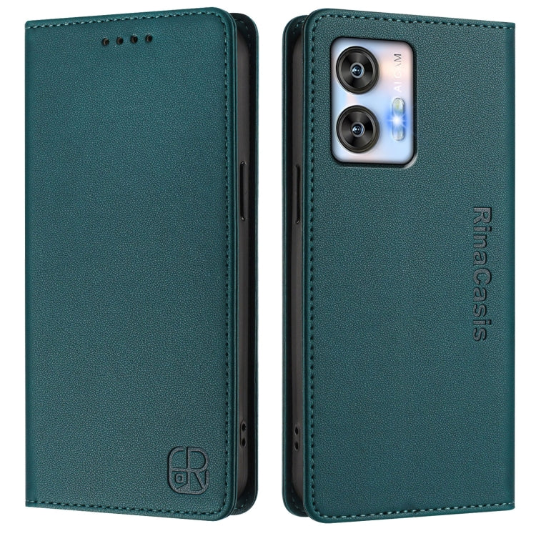 Funda de Cuero RFID con Doble Pliegue y Succión Magnética para Oukitel C35 Rc01 (Verde Oscuro)