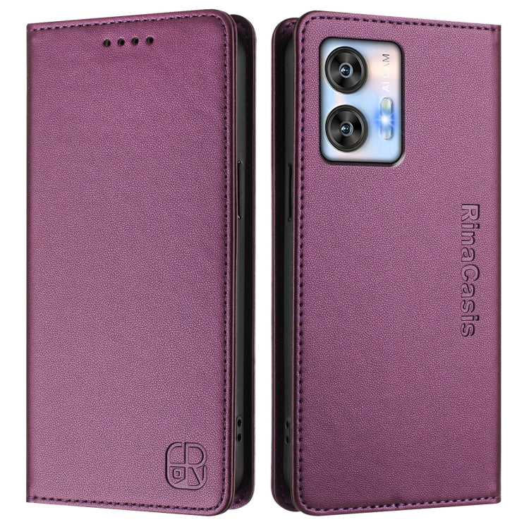 Funda de Cuero RFID con Doble Pliegue y Succión Magnética para Oukitel C35 Rc01 (Violeta)