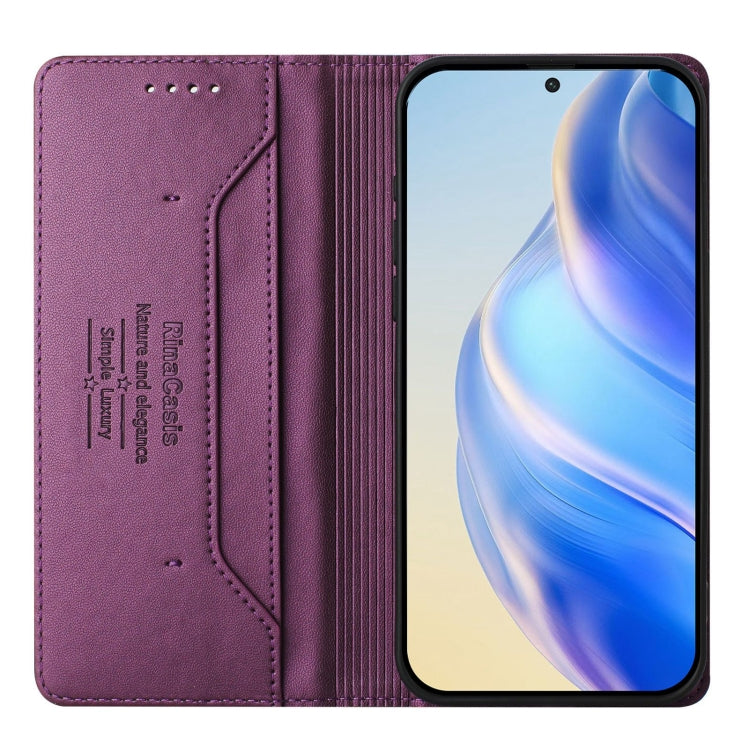 Funda de Cuero RFID con Doble Pliegue y Succión Magnética para Oukitel C35 Rc01 (Violeta)