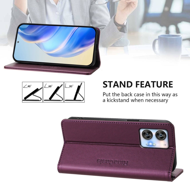Funda de Cuero RFID con Doble Pliegue y Succión Magnética para Oukitel C35 Rc01 (Violeta)